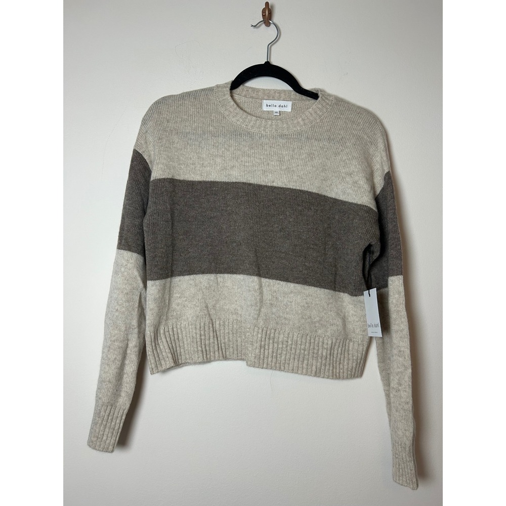 Bella Dahl Striped Crew Neck Long‎ Sleeve Cropped Sweater XS Neutral
